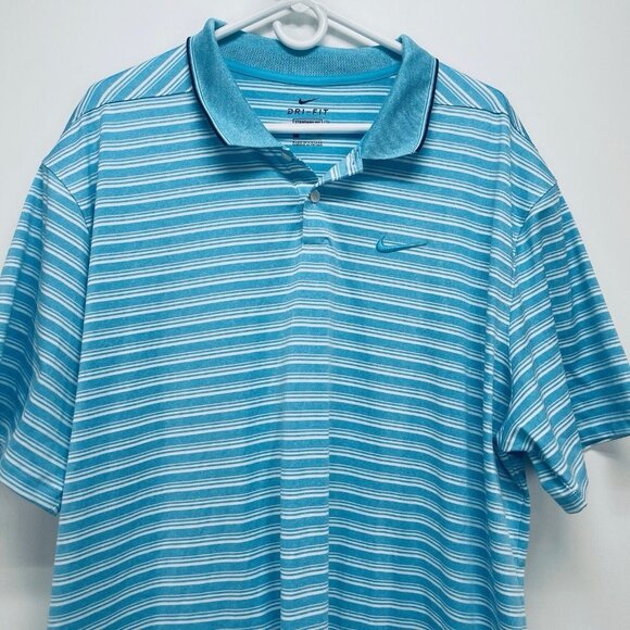 Nike Golf Dri Fit Polo Shirt Size 2XL Men’s Striped Blue Logo Short Sleeve New - Picture 2 of 9